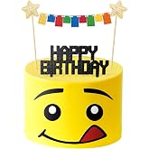 Building Blocks Cake Topper,Star Flag Banners Bunting Banner Cake Toppers 3D Print Birthday Cake Topper Character Face Design Party Supplies Decorations for Boys Girls