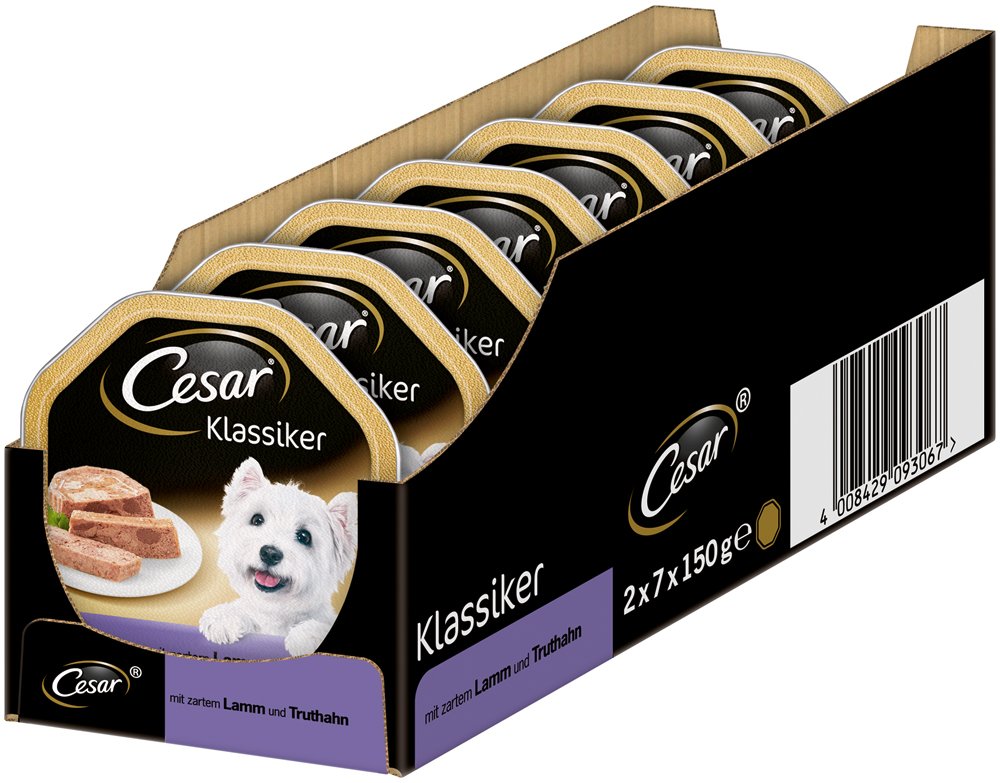 Cesar Dog Food Wet Food Classic with Delicate Lamb and Turkey, 14 Bowls (14 x 150 g)