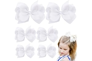 AILEAM Hair Bows for Girls 6PCS Girls Toddler bows Clips White Grosgrain Ribbon Alligator Clips Kids Hair Accessories (6inch ×2, 4inch ×2, 3inch ×2)