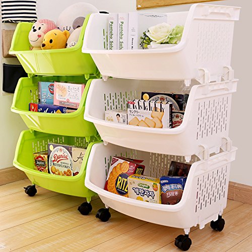 AJ Storage Stacking Bins, Household Kitchen Plastic Stackable Vertical