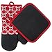 Heat Resistant Hot Oven Mitts & Pot Holders for Kitchen Set with Cotton Neoprene Silicone Non-Slip Grip Set of 2, Oven Gloves for BBQ Cooking Baking, Grilling, Machine Washable (Red Neoprene)