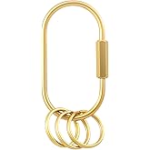 BEIQIYA 4pcs Gold Screw Lock Key Ring Clips, Brass Locking Keychain with Flat Rings, Oval Key Chain Clip for Keys Bags Decorations Keychain Making