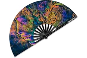 Ravevibes 13" Large Rave Fan Folding Hand Fan, Bamboo Festival Clack Fan Foldable UV Glow Edm Fans For Rave Outfits Accessories Performance Dance Party For Men Women, Girl