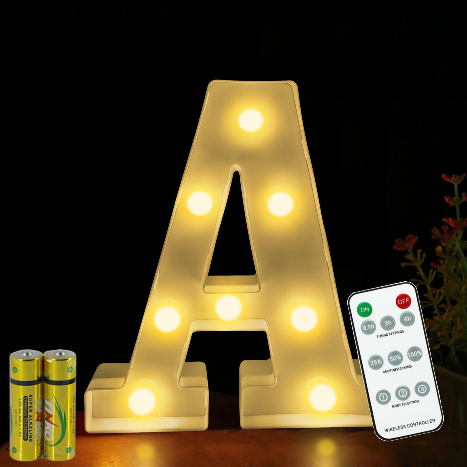 HONPHIER® Letter Lights Decorative LED Alphabet Lights Remote Control Marquee Decoration Light Up Sign Battery Operated for Birthday Party Wedding Receptions Holiday Bar Home Bedroom Bath Decor (A)