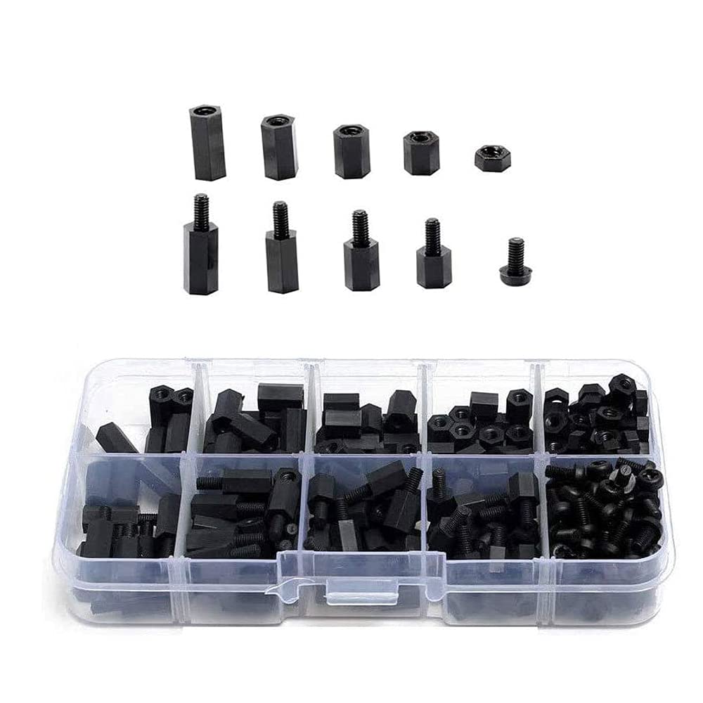 300 Pcs Nylon M3 Male Female Hex Spacers Standoff Screw Nut Assortment Kit Threaded Spacer for Circuit Board and DIY Use