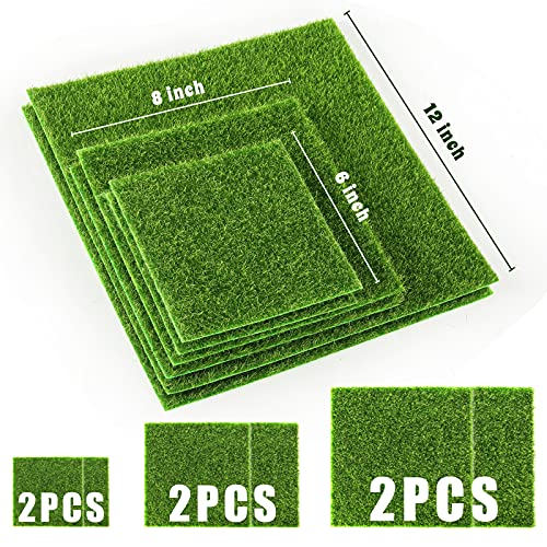 Shindel 6PCS Fairy Artificial Grass, Grass Mats for Miniature Garden Buildings, Artificial Garden Grass, 3 Size