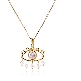 COORWEEL Evil Eye Necklace for Women 14K Gold Plated Dainty White CZ Evil Eye Lucky Protection Jewelry Gifts for Women