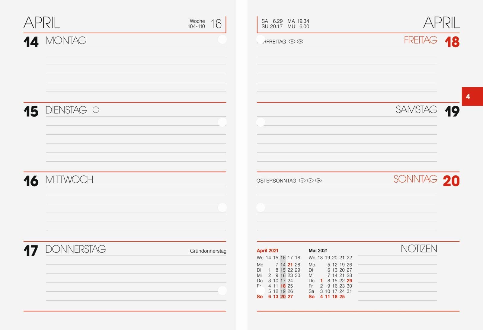 BRUNNEN 1073127001 Timer Ring Binder Insert Model 731, 2 Pages = 1 Week, 10 x 14 cm, Calendar 2021