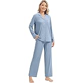 WiWi Women's Pajama Sets 2 Piece Button Down Lounge Set Soft Ribbed Long Sleeve Top and Pants Sleepwear S-XXL