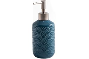 FE FUN ELEMENTS FE 13.5oz Ceramic Soap Dispenser With Vintage Emboss Design, Refillable for Kitchen & Bathroom (Blue)