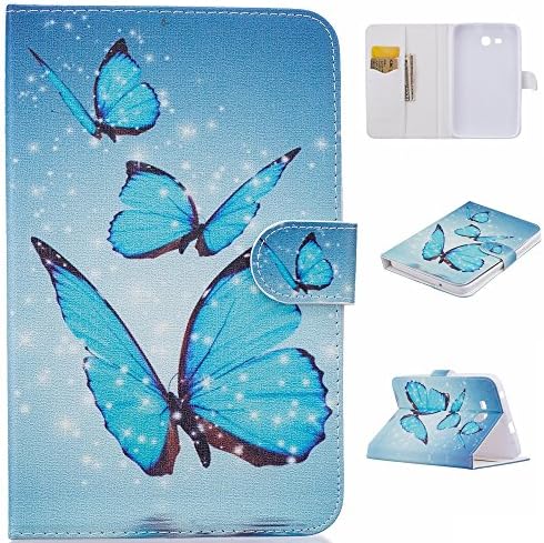Case for Samsung Galaxy Tab 3 Lite T110 7 Inch, Weline [Blue Butterfly] Magnetic Folio Extra PU Leather Luxury Wallet Cover Built-in Card/Cash Slots &amp; Kickstand for Galaxy Tab 3 Lite T110
