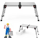 Loyoda Work Platform, 500 lbs Capacity, One-Touch Fold, Larger Black | Adjustable Height Step Stool, 4 Levels 14-20 in, Non-Slip for RV Cleaning, Home Painting, Reaching High Places