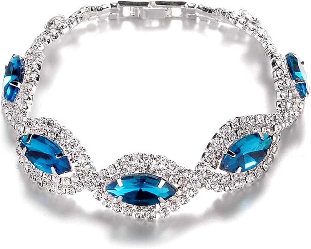 Yinew Rhinestone Bracelet SilverTone Bracelets Full Zircon Bangle Tear Drop Link Bracelet