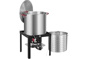 Joankaren 100Qt Outdoor Seafood Boil Kit – 110,000 BTU Aluminum Boil Pot with Strainer Basket & Propane Burner for Crawfish, 