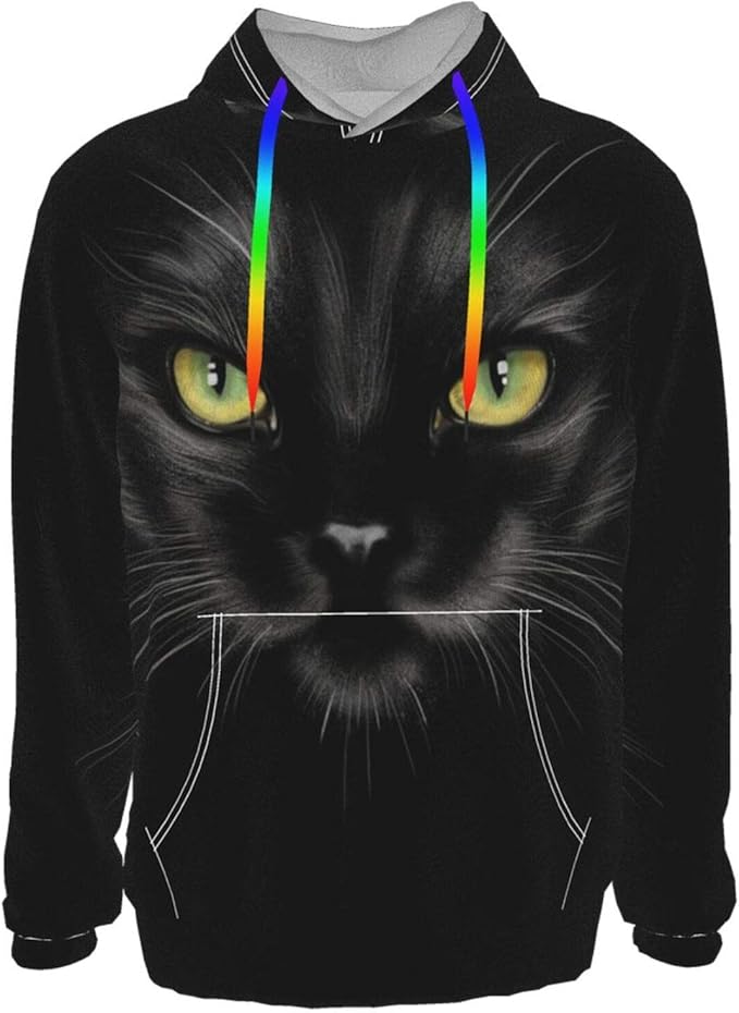 Portrait of a Black cat Men's Hoodies Color Rope Hooded