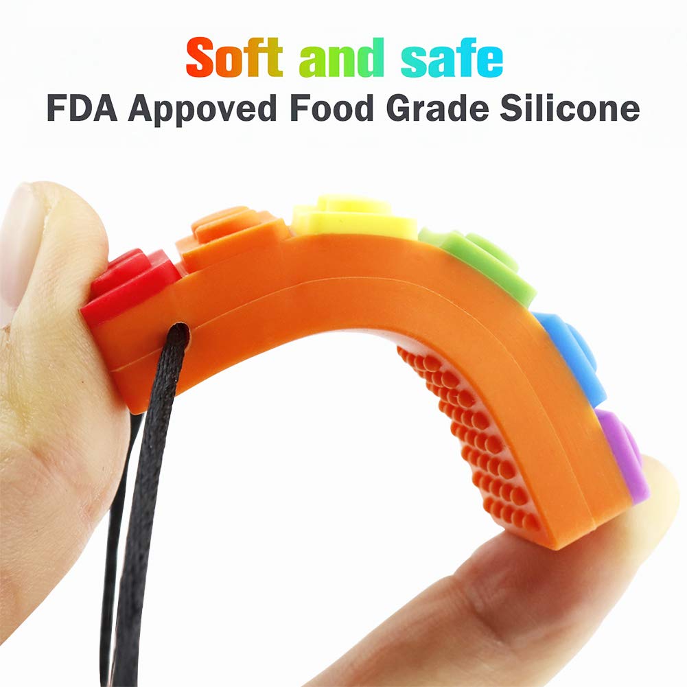 Sensory Chew Necklace Pendant Chewlery Set for Boys and Girls, Silicone Chewy Brick for Kids with ADHD, Teething, Autism, Biting Needs (Multi-Colored, 2Pack)