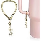 LUHOHI Cup Charms for Stanley Handle- Crown Letter Charms Accessories for Stanley Handle 40 Oz Tumblers Gold Initial Keychain Water Bottle Cup with Diamond Glitter Jewelry Personalized Decorations S