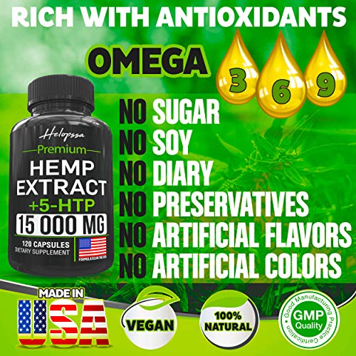 (2 Pack | 240 Pills) Hemp Oil Capsules 15 000MG of Pure Hemp Extract - Pain, Stress & Anxiety Relief - Natural Sleep & Mood Support - Made in The USA - Maximum Value - Rich in Omega 3, 6, 9 - Thumbnail 3