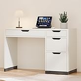 MaverickFurni 48 Inch White Desk with Drawers, Small Desk with 4 Storage Drawers for Kids, Computer Study Desk with Filing Dr