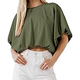 Womens Summer Crewneck Crop Tops Short Sleeve Casual Loose Cropped T Shirts