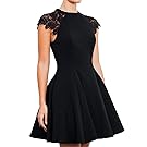 SUNNOW Women's Sleeveless Lace Patchwork A Line Short Mini Casual Dress (L, Black)