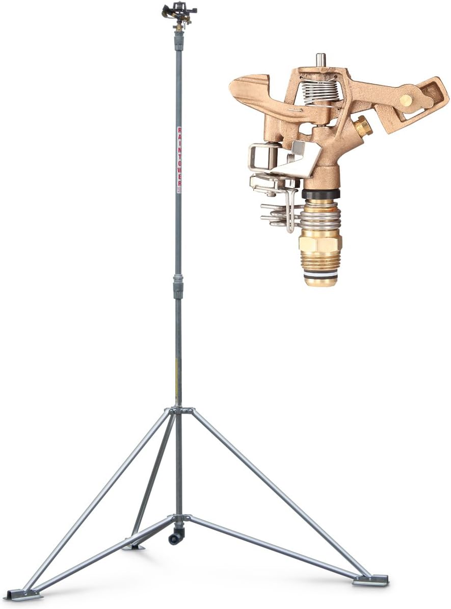 IrrigationKing RK-1A6-6PK 6' Raintower Sprinkler, Tripod Stand, 1/2" Brass Sprinkler, Part Circle