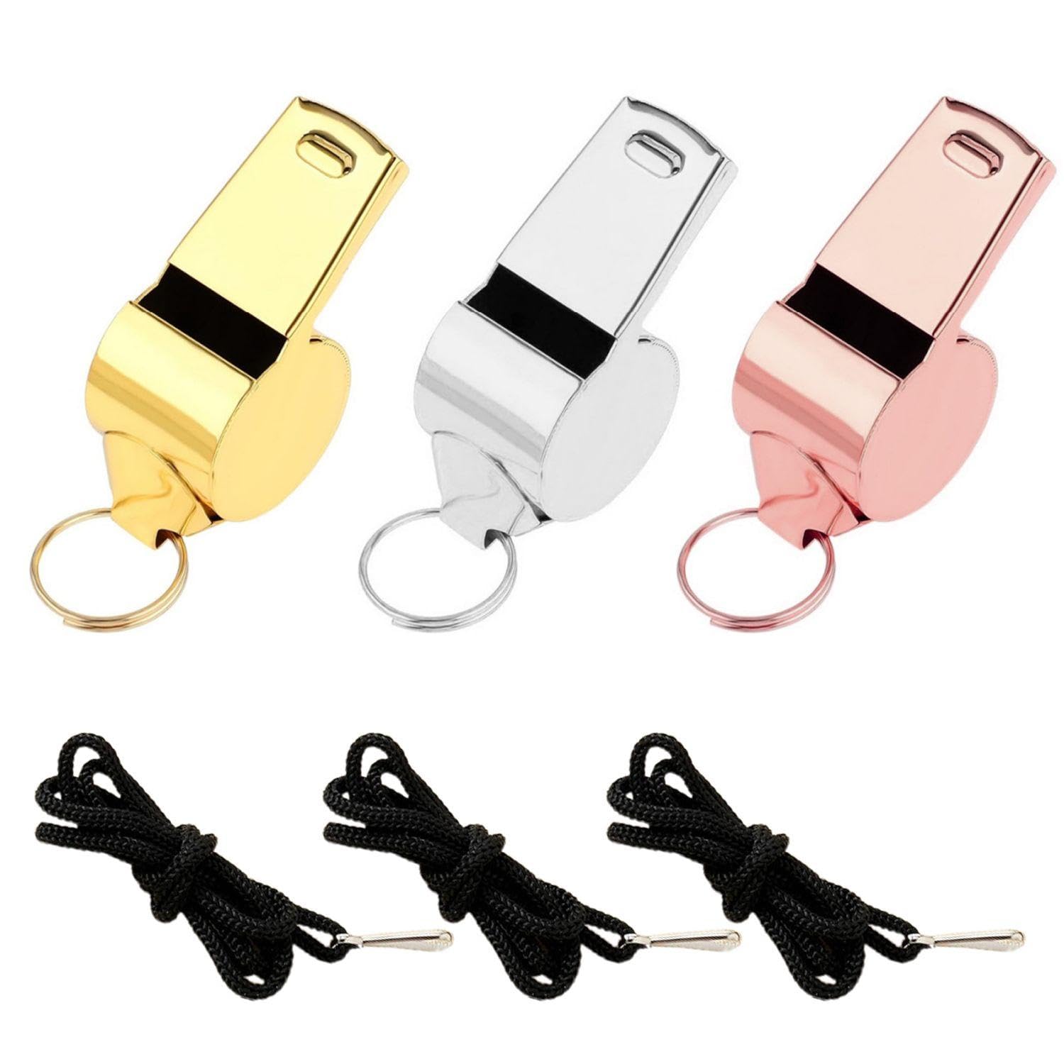 3 Piece Whistle, Stainless Steel Whistle, Whistle With Lanyard, Referee Command Whistle, Emergency Whistle, Sports Whistle, Outdoor Whistle