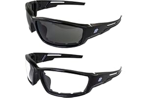 Birdz Eyewear Swoop Anti-Fog Padded Motorcycle Sunglasses Riding Glasses 2 Pairs Black Frame with Clear & Smoke Lenses for Day & Night ANSI Z87 .1 (Clear/Smoke)