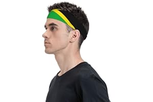 AMRANDOM Men and Women Headbands Jamaican Flag Black Sweatbands Exercise Elastic Sweat Workout Headbands for Running, Cross Training, Yoga, Bike