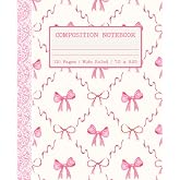 Composition Notebook Wide Ruled: Cute Girly Pretty Pink Coquette Bows Aesthetic Journal for Women, Teen Girls, Writing, Back to School, College, University, Work, Office