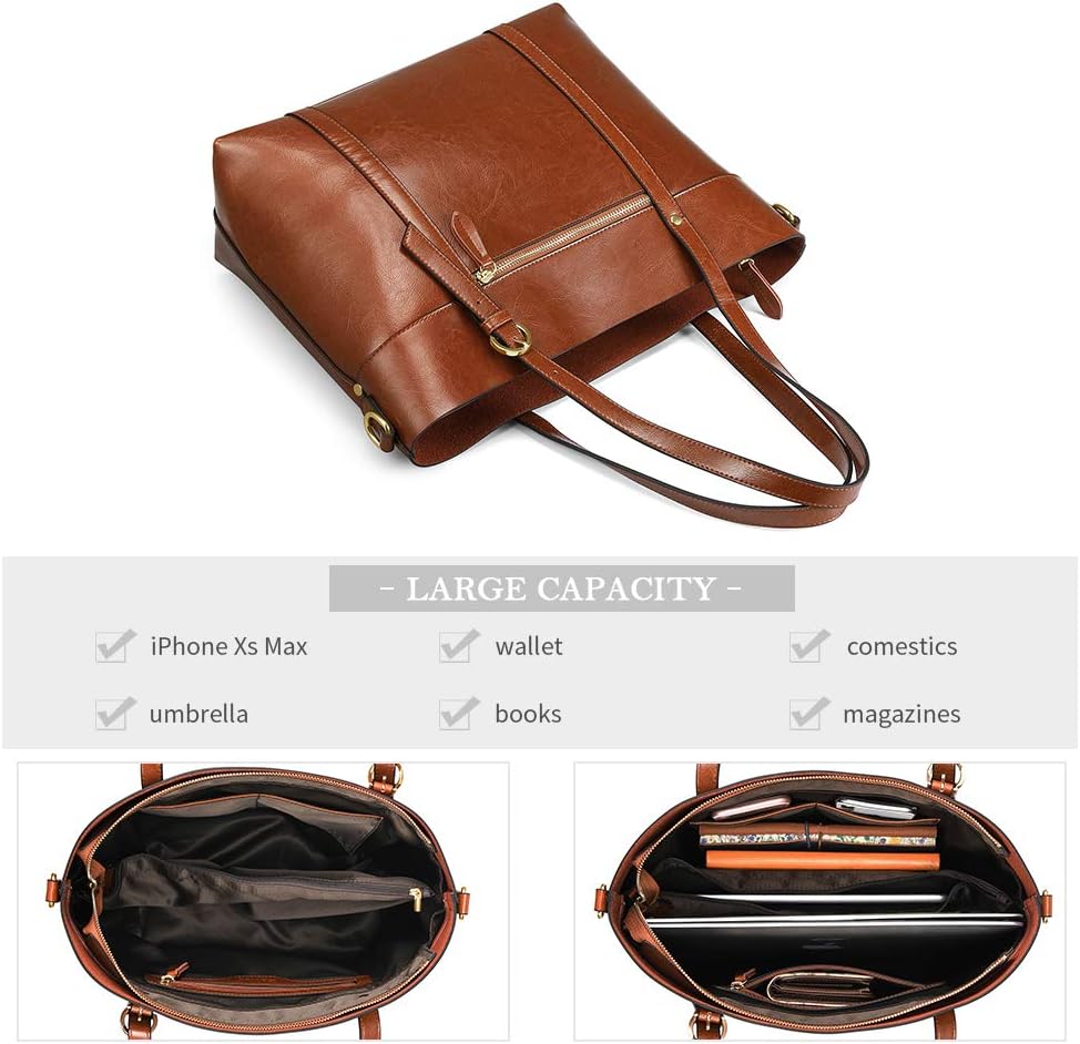 Kattee Women Genuine Leather Tote Crossbody Shoulder Bag Handbag Purse, Dark Brown - Image 3