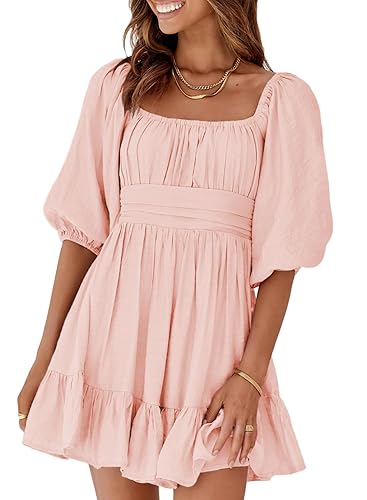Dokotoo Square Neck Summer Dresses for Women 2023 Tie Backless