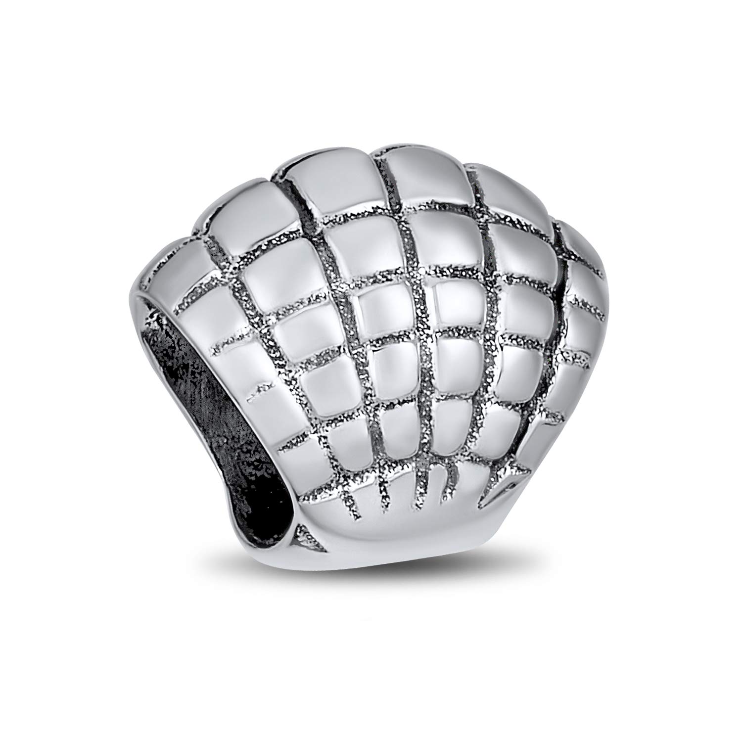 Bling Jewelry Nautical Tropical Vacation Beach Clam Shell Charm Bead For Women Teen Oxidized .925 Sterling Silver Fits European Bracelet