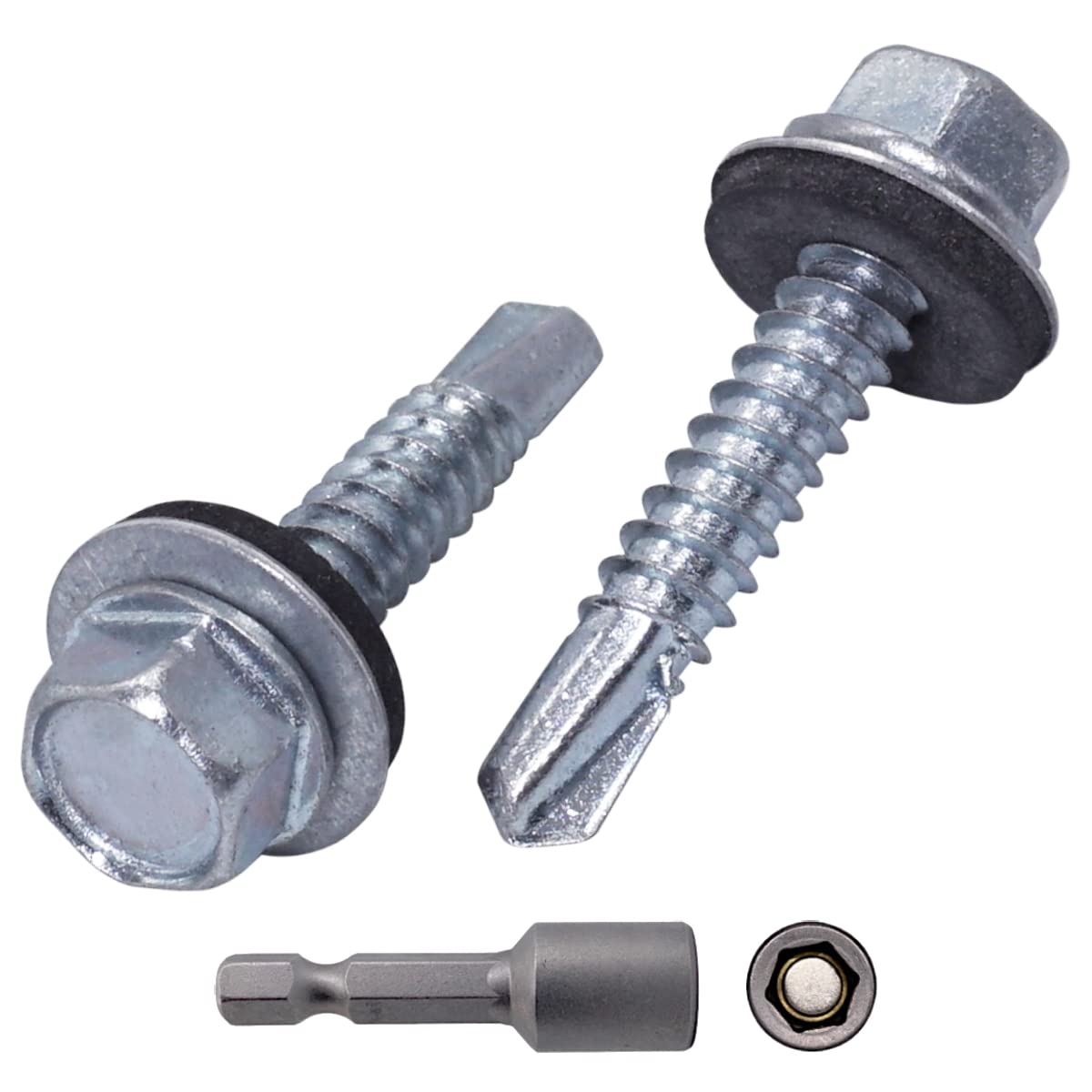 SKIR'CO (30 pcs) Zinc Plated Roofing Screws, 6.3 x 32 mm Self-Drilling Screws With EPDM Washers, Hex Head