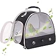 Bird Carrier, Portable Small Bird Parrot Parakeet Carrier with Standing Perch (No Tray), Side Access Window Collapsible (Black, Mesh Windows)