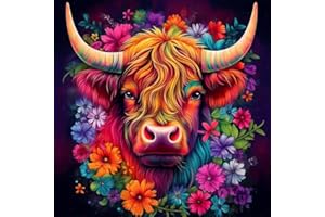 ijbnhd Highland Cow Diamond Painting Kits for Adults,5D Diamond Art Kits for Adults Beginners,DIY Animal Round Full Drill for Home Decoration Gift (14x14in)