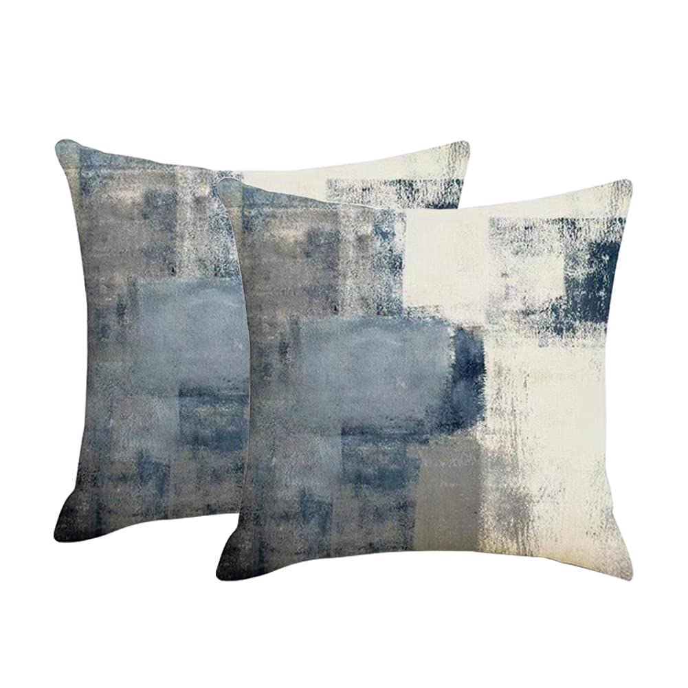 DWDC Cushion Covers 60x60cm Pack of 2 Abstract Art Pillow Cover, Blue and Grey Contemporary Gallery Home Decorative Throw Pillows Cover for Bedroom Sofa Living Room24x24inch