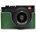 Leica Q2 Camera Case, BolinUS Handmade Genuine Real Leather Half Camera Case Bag Cover for Leica Q2 Camera Bottom Opening Version + Hand Strap (Green)