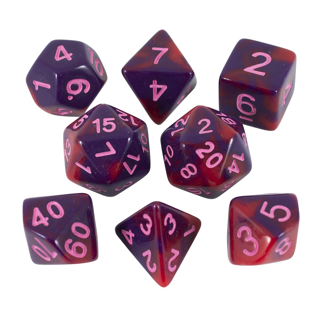 Paladin Roleplaying Red and Purple Dice - Expanded DND Set with Extra D20 - 'Tiefling's Kiss'