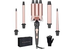Curling Iron Hair Curler 5 In 1 Curling Wand Set Hair Crimper Beach Waves Hair Waver for Women 3 Barrel Triple Tool for Wavy 