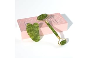 YLTNEUQER Jade Roller Gua Sha Set - Facial Skin Care Beauty Tools, Natural , Face Roller Massager for Face, Neck, and Eye Treatment (Green)