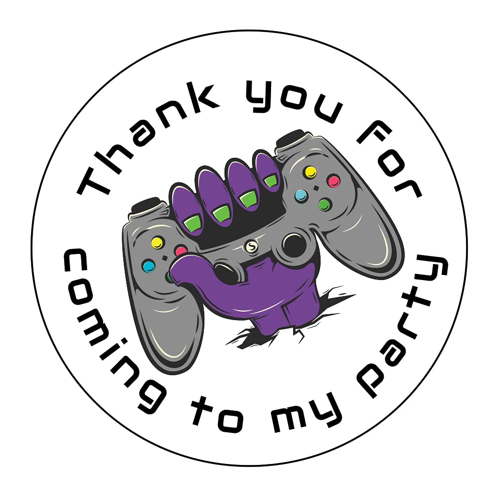 40mm Gamer Hand with Controller Thank You for Coming to My Party Round Stickers for Party Bags & Sweet Cones (48 x Stickers)