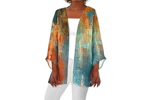 YUTANRAL Womens Summer Tops Floral Printed Lightweight Cardigan Casual Loose Puff Sleeve Kimonos Plus Size Blouses Cover Ups