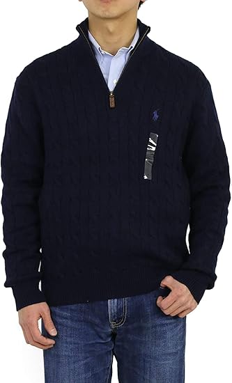 Amazon ポロ ラルフローレン Polo Ralph Lauren メンズ コットン ケーブルセーター ハーフジップ モックネック 無地 ワンポイント L Navy 並行輸入品 セーター 通販