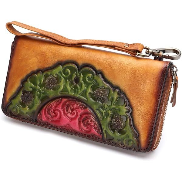 BMF Embroidered Genuine Leather Wallet - Rasta Version, RFID Blocking, Large Size With Zipper