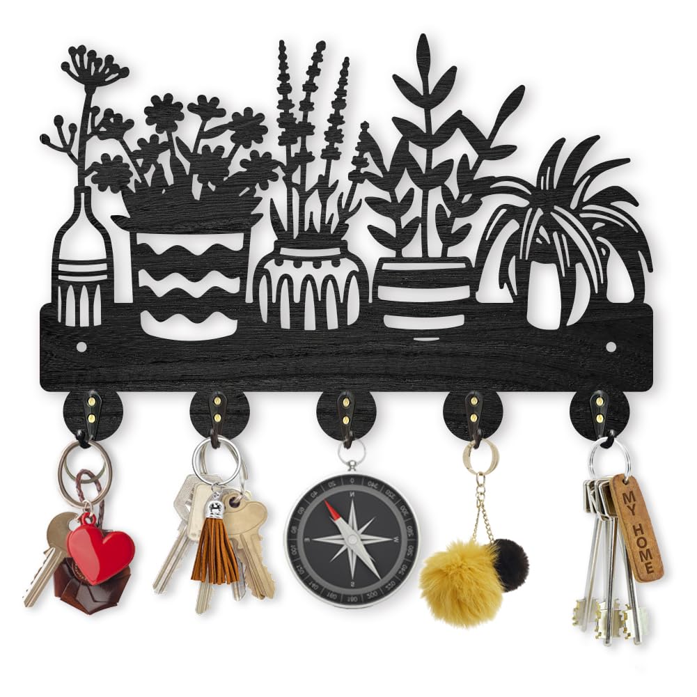 MAYJOYDIY Potted Plant Coat Hooks Wall Mount Wood Flower Pot Key Holder for Wall 30×20cm 5 Alloy Hooks for Gift Wall Art Decor Florists Entryway Hallway Kitchen Room