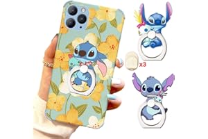 ZOSTLAND 3Pack Blue Alien Green ET Phone Ring,Universal 360°Adjustable Phone Case Finger Grip Stand Holder Desk Stent Mount Car Hook Compatible with iPhone15 14 13 12 MAX Plus iPad(3PCS Doll Stitch)