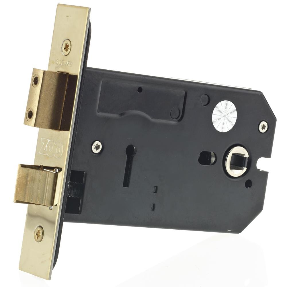 ZUKH3127PVD Horizontal 3 Lever 127mm Mortice Lock Brass Faced