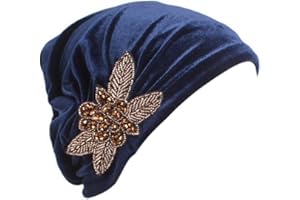 YiYi Operation Women's Stretch Velvet Turban Hat Cancer Chemo Beanie Beaded Flower Hair Wrap Cap Headwear