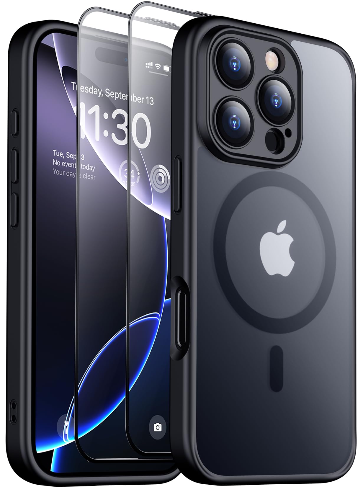Photo 1 of SPIDERCASE Designed for iPhone 16 Pro Case, Magnetic [2+Full Coverage Tempered Glass Screen Protector] [Full Camera Protection] Anti-Fingerprint Anti-Scratch for iPhone 16 Pro 6.3”, Black